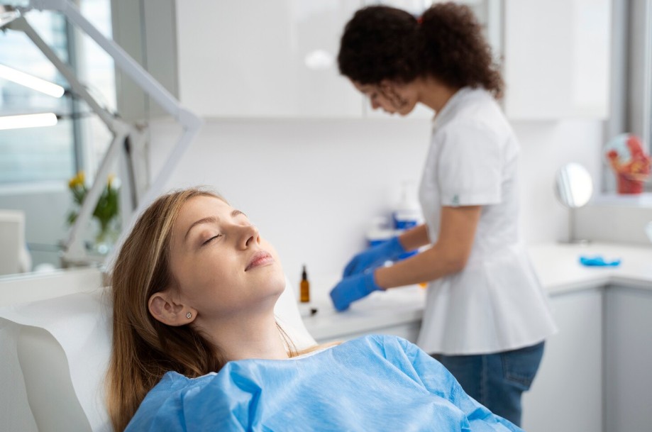 Patient relaxing during sleep dentistry procedure with IV sedation
